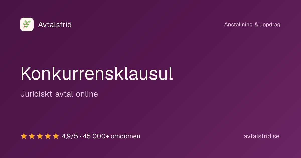 Konkurrensklausul, juridiskt avtal online