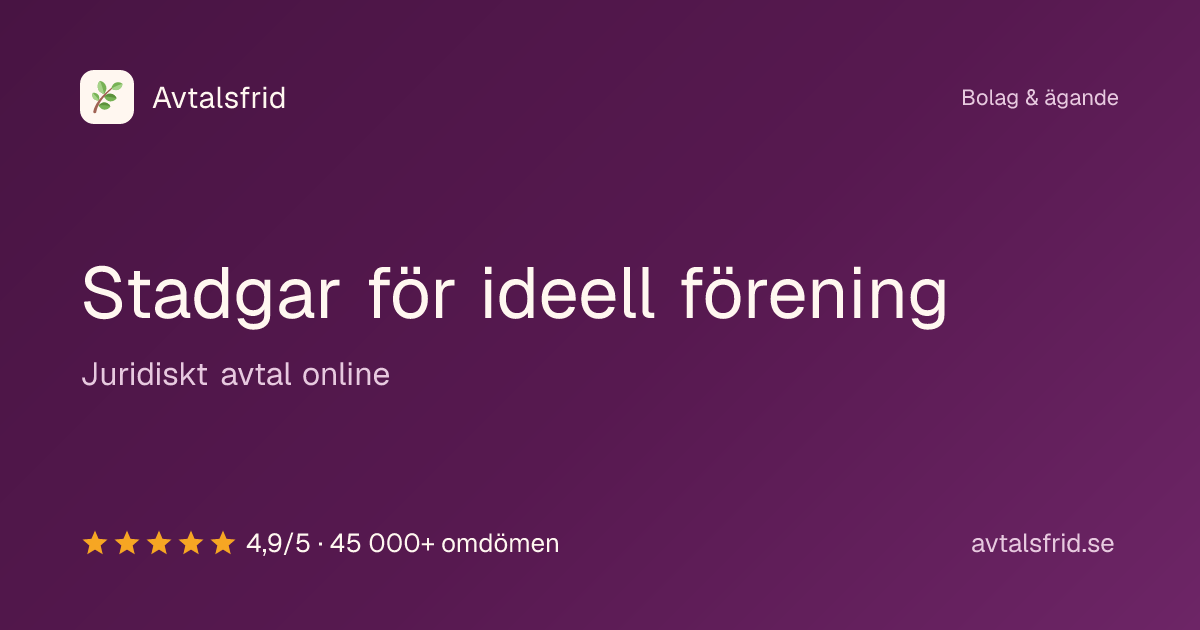 Stadgar för ideell förening, juridiskt avtal online