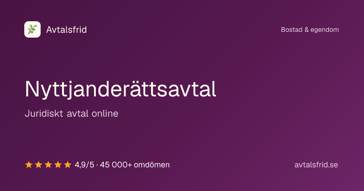 Nyttjanderättsavtal, juridiskt avtal online